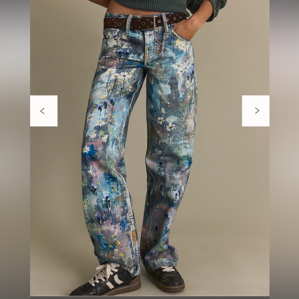 Free People We The Free Tennessee Low-Rise Illusions Jeans 27 Floral Canvas NWT